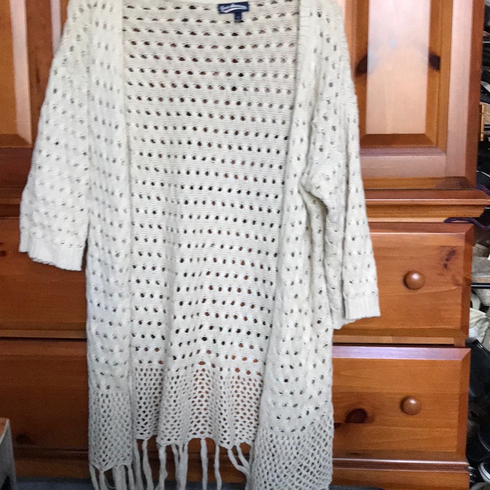 long, open in front sweater size small